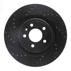 Ford Mustang Brake Rotor (1) - Front Left - R1 Concepts - Drilled & Slotted - Black - `11-`14
